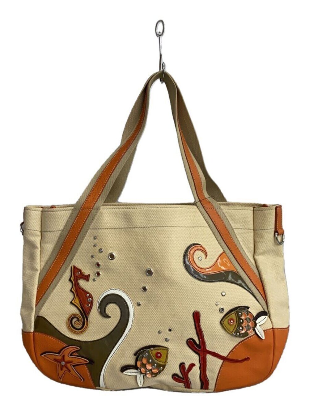 Prada Sea Life Tote Bag Canvas Orange